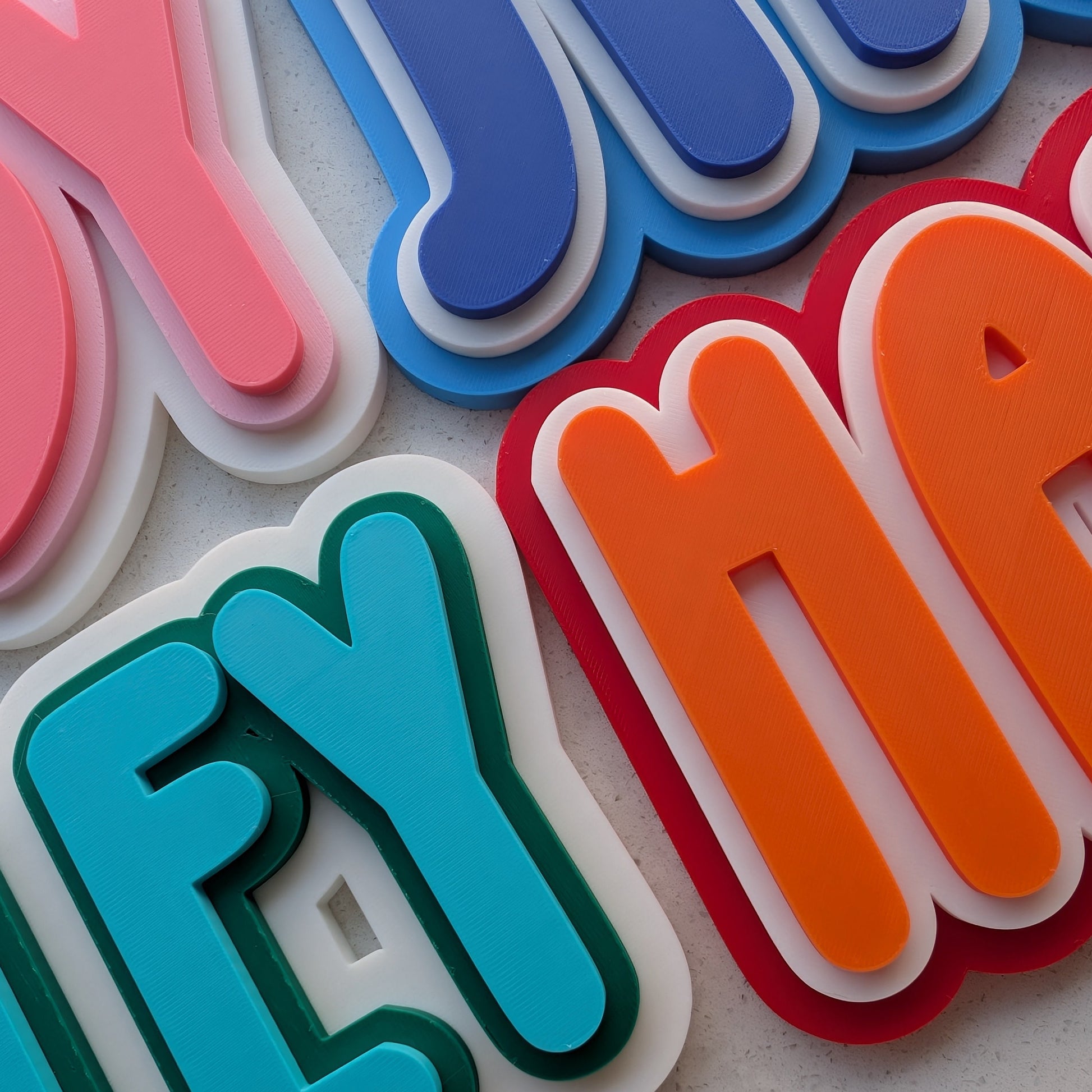 multi colour 3d printed name signs