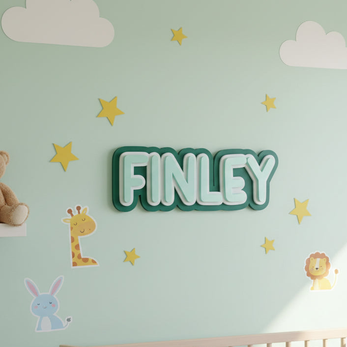 Stylized text 'FINLEY' on a light gray background