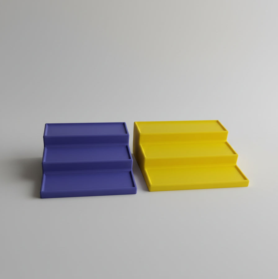 shelves for toniebox storage, yellow and purple