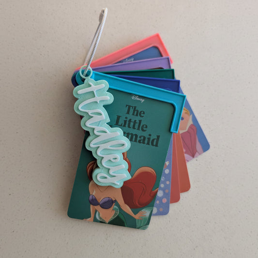 set of yoto card rings with a personalised Hadley name